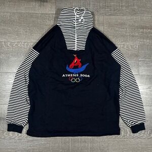 SAK Sport Athens 2004 Olympic Games Navy Striped Quarter Zip Sweatshirt XL